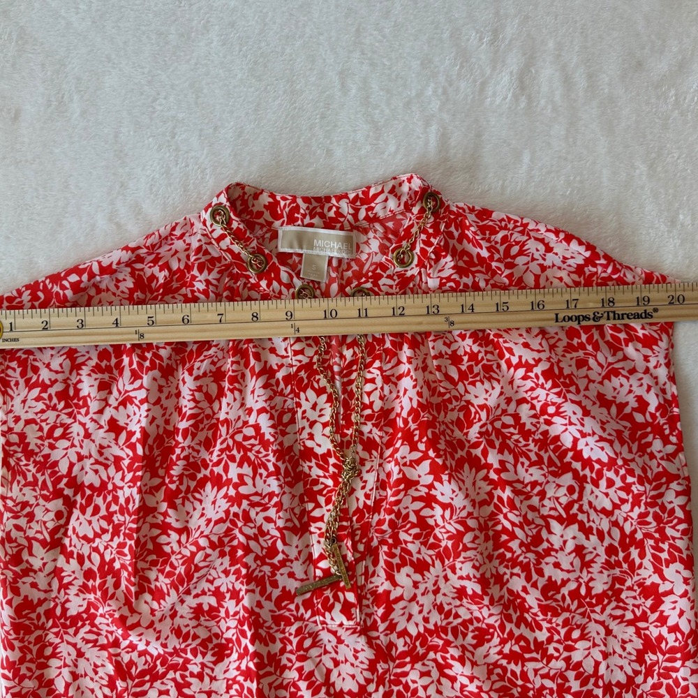 MICHAEL Michael Kors Red Floral‎ Chain Detail Sleeveless Top - Picture 6 of 10